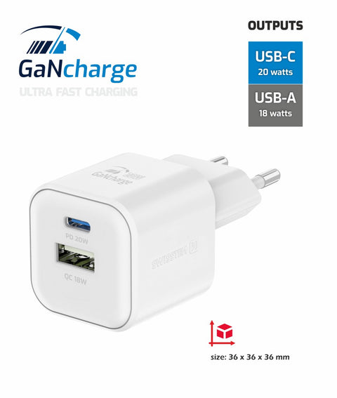 Swissten 20W UBS-A & USB-C Travel Charger - 22071100 - White