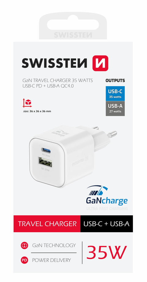 Swissten 35W UBS-C & USB-A Travel Charger - 22071200 - White