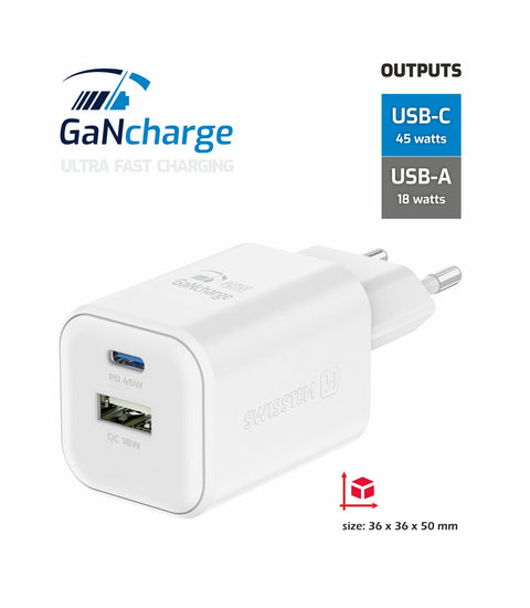 Swissten 65W 2x UBS-C & USB-A Travel Charger - 22071400 - White