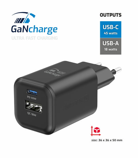 Swissten 45W UBS-C & USB-A Travel Charger - 22071310 - Black