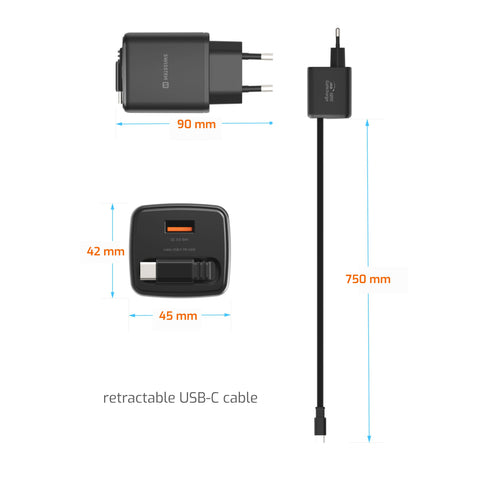 Swissten SlideCharge Travel Charger (45W) - 22071340 - Black