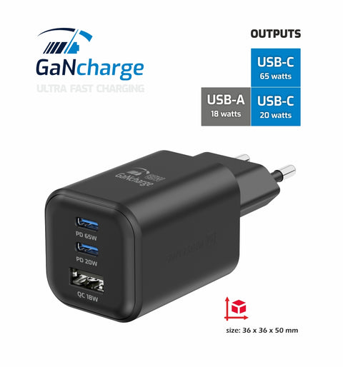 Swissten 65W 2x UBS-C & USB-A Travel Charger - 22071410 - Black