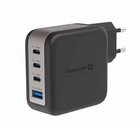 Swissten 100W GaN 3x USB-C + USB-A Travel Charger - 22071600 - Black