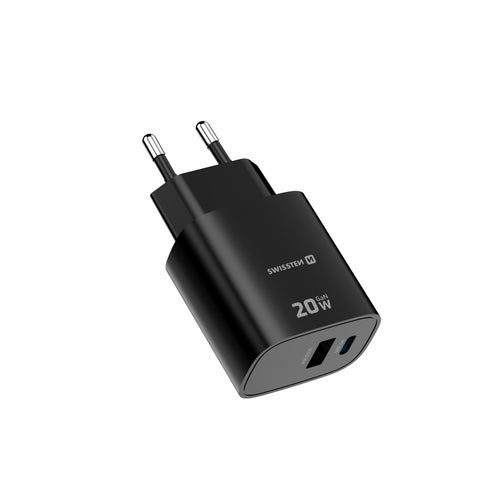 Swissten Edge USB-C + USB-A Travel Charger (20W) - 22071712 - Black