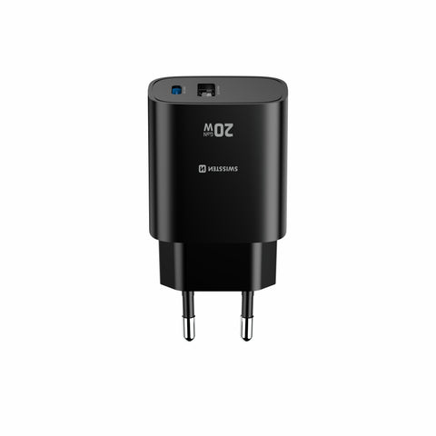 Swissten Edge USB-C + USB-A Travel Charger (20W) - 22071712 - Black