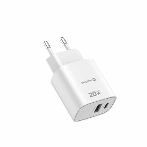 Swissten Edge USB-C + USB-A Travel Charger (20W) - 22071713 - White