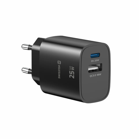Swissten Edge USB-C + USB-A Travel Charger (25W) - 22071714 - Black