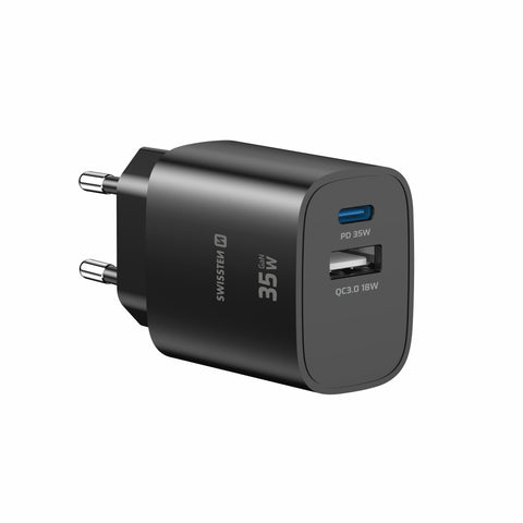 Swissten Edge USB-C + USB-A Travel Charger (35W) - 22071716 - Black