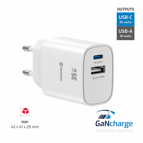 Swissten Edge USB-C + USB-A Travel Charger (35W) - 22071717 - White