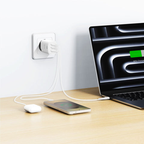 Swissten Edge Dual USB-C + USB-A Travel Charger (65W) - 22071720 - White
