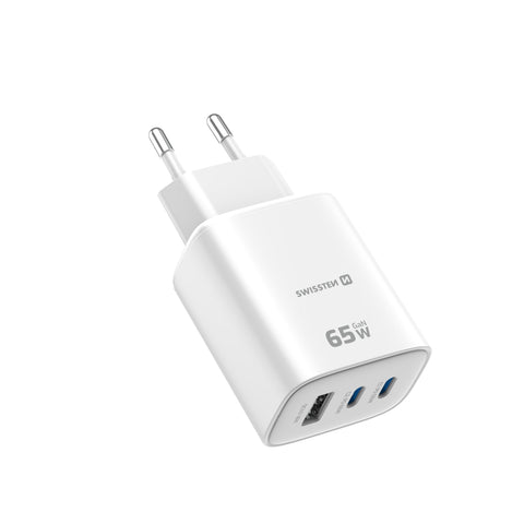 Swissten Edge Dual USB-C + USB-A Travel Charger (65W) - 22071720 - White