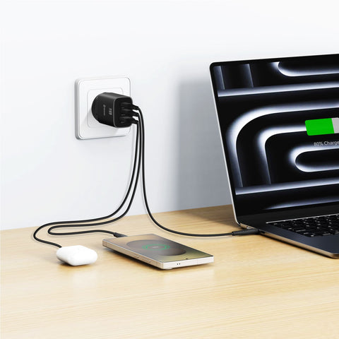 Swissten Edge Dual USB-C + USB-A Travel Charger (65W) - 22071721 - Black