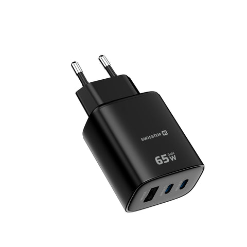 Swissten Edge Dual USB-C + USB-A Travel Charger (65W) - 22071721 - Black