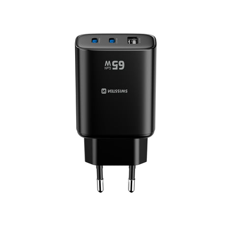 Swissten Edge Dual USB-C + USB-A Travel Charger (65W) - 22071721 - Black