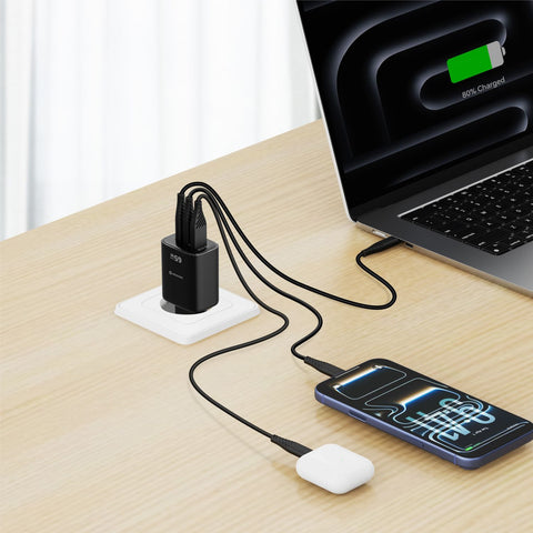 Swissten Edge Dual USB-C + USB-A Travel Charger (65W) - 22071721 - Black