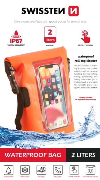 Swissten Waterproof Bag - 32900810 - 2L Volume - Orange