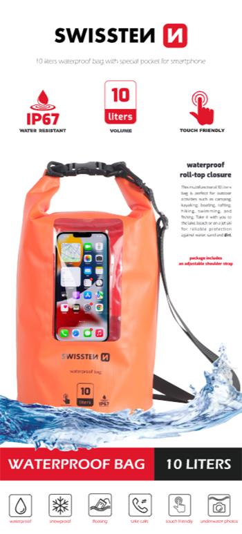 Swissten Waterproof Bag - 32900820 - 10L Volume - Orange