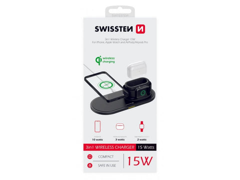 Swissten Wireless Charger - 3 in 1 - 22055506 - For iPhone/Airpods/iWatch - 15W