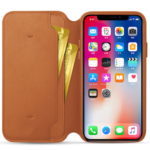 Apple iPhone X - Leather Folio Book Case - Brown