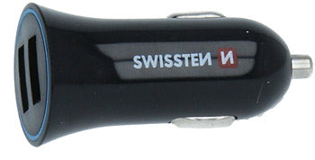 Swissten 2.4A Dual Port Car Charger - 20110908 + Type-C USB Cable - Black