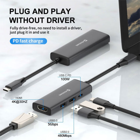 Swissten 4-in-1 USB-C Hub - 44040201 - With USB-C 100W, HDMI 4K, 2x USB-A