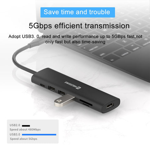 Swissten 7-in-1 USB-C Hub - 44040202 - With USB-C 100W, HDMI 4K, 1x USB-A 3.0, 2x USB-A 2.0, SD, MICRO SD