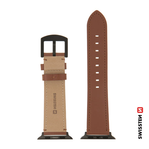 Swissten Apple Watch 42-49mm Leather Band - 46000813 - Black Buckle - Brown