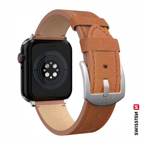 Swissten Apple Watch 42-49mm Leather Band - 46000814 - Silver Buckle - Brown
