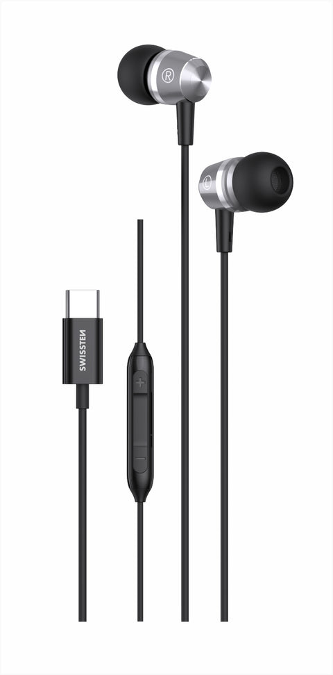 Swissten USB-C Metallic Earphones - 51109100 - 1.2m - Black