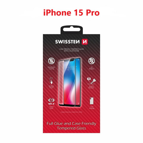 Swissten iPhone 15 Pro Tempered Glass - 54501841 - Full Glue - Black