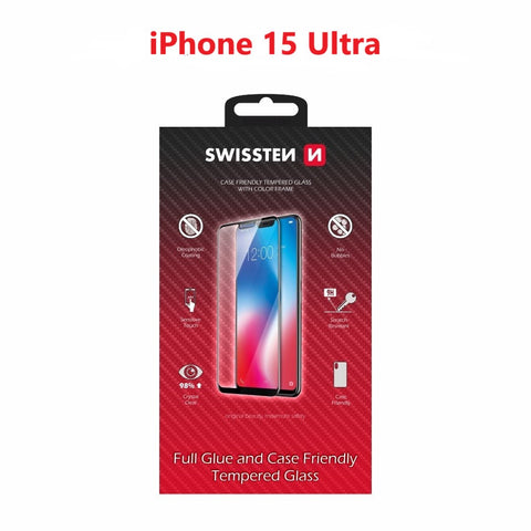 Swissten iPhone 15 Pro Max Tempered Glass - 54501842 - Full Glue - Black