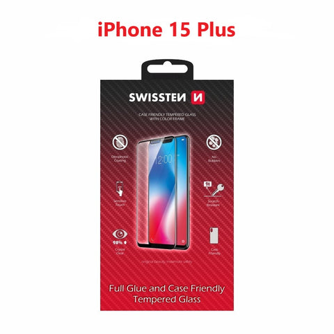 Swissten iPhone 15 Plus Tempered Glass - 54501843 - Full Glue - Black