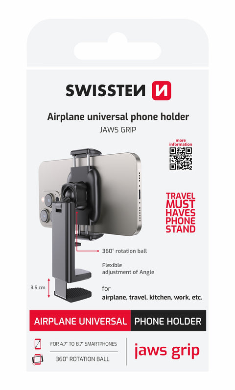 Swissten Airplane Universal Phone Holder - 65010313 - With Jaws Grip