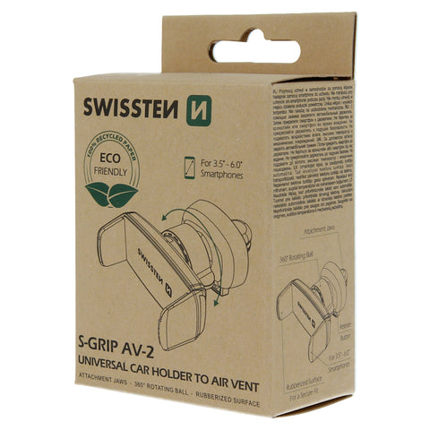 Swissten S-Grip AV-2  Air Vent Car Holder - 65010402ECO - Up to Phones for 6.0" - Eco Packing - Black
