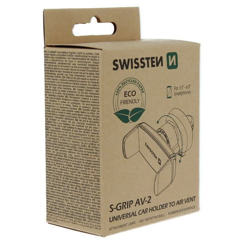 Swissten S-Grip AV-2  Air Vent Car Holder - 65010402ECO - Up to Phones for 6.0" - Eco Packing - Black