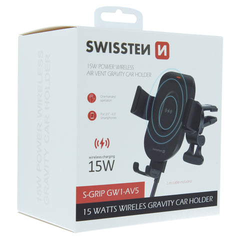Swissten S-Grip GW1-AV5 Wireless Gravity Air Vent Car Holder (15W) - 65010608 - Black