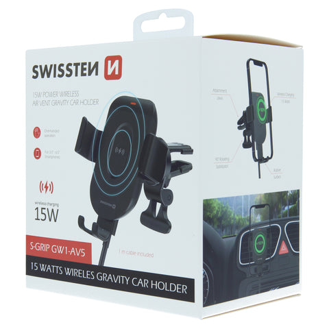Swissten S-Grip GW1-AV5 Wireless Gravity Air Vent Car Holder (15W) - 65010608 - Black