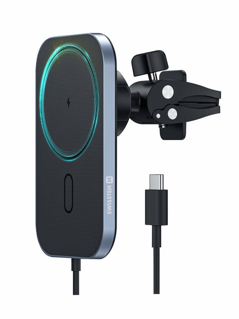 Swissten Wireless Charging Magnetic Air Vent Car Holder (15W) - 65010609 - MagSafe Compatible - Black