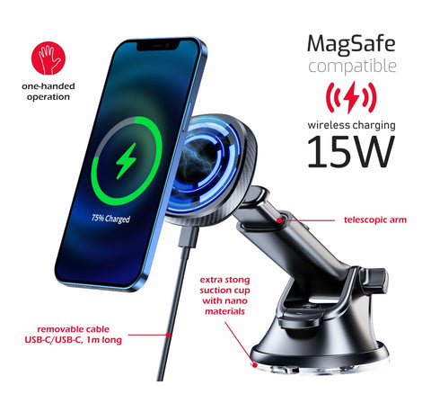 Swissten Wireless Charging Magnetic Car Holder (15W) - 65010610 - MagSafe Compatible - Black