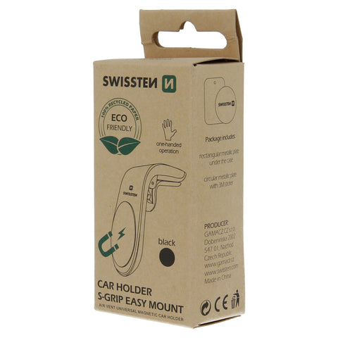 Swissten S-Grip Easy Mount Magnetic Air Vent Car Holder - 65010700ECO - Eco Packing - Black