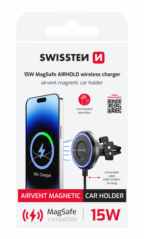 Swissten Airvent Magnetic Car Holder & Charger (15W) - 65010801