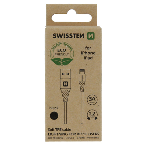 Swissten Lightning Cable - 71502300ECO - 1.2m - Eco Packing - Black