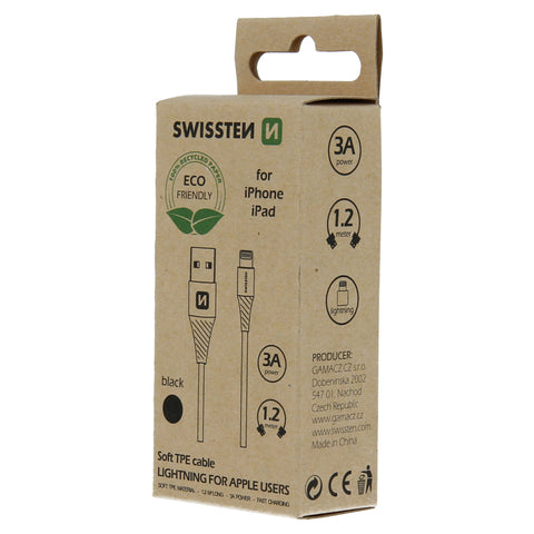 Swissten Lightning Cable - 71502300ECO - 1.2m - Eco Packing - Black