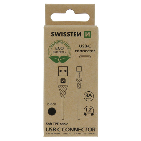 Swissten Type-C USB Cable - 71503300ECO - 1.2m - Eco Packing - Black