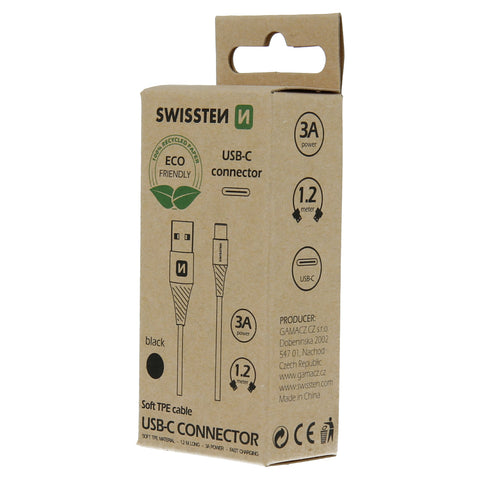 Swissten Type-C USB Cable - 71503300ECO - 1.2m - Eco Packing - Black
