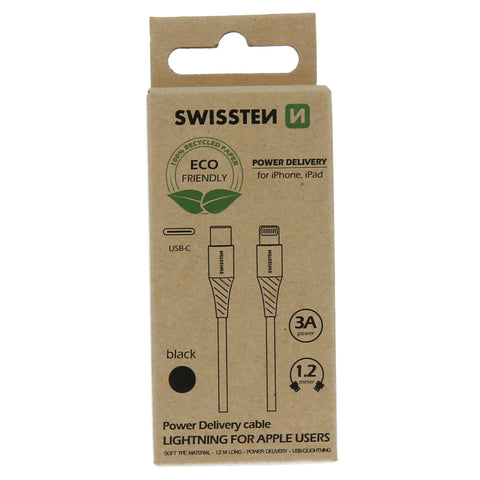 Swissten Type-C USB Cable To Lightning - 71505300ECO - 1.2m - Eco Packing - Black