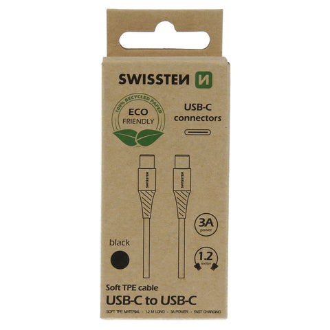 Swissten Type-C USB Cable to Type-C Cable - 71506300ECO - 1.2m - Eco Packing - Black