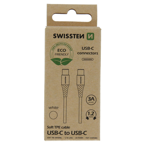 Swissten Type-C USB Cable to Type-C Cable - 71506301ECO - 1.2m - Eco Packing - White