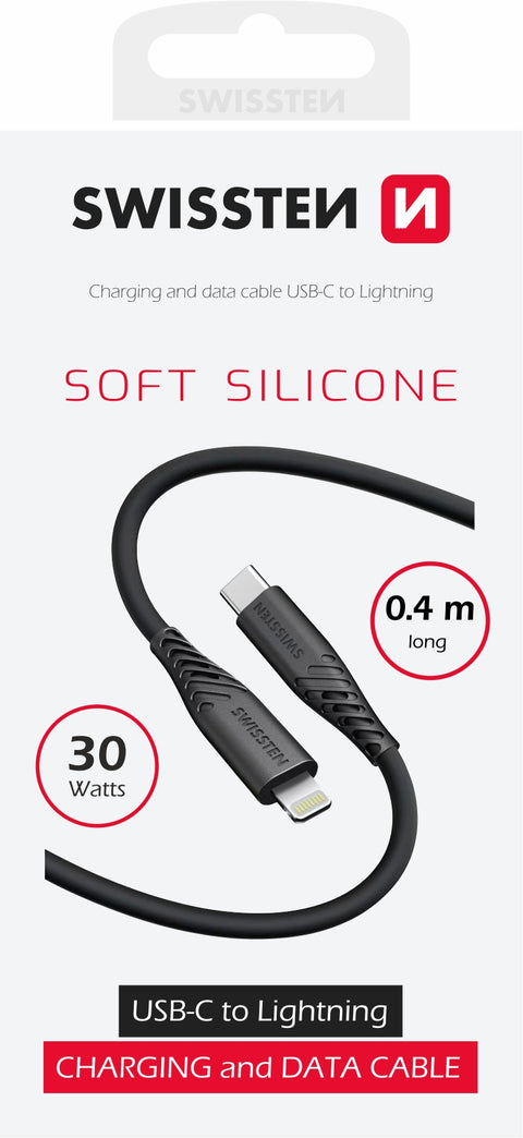 Swissten Soft Silicone Lightning to USB-C Cable - 71506517- 0.4m - Black