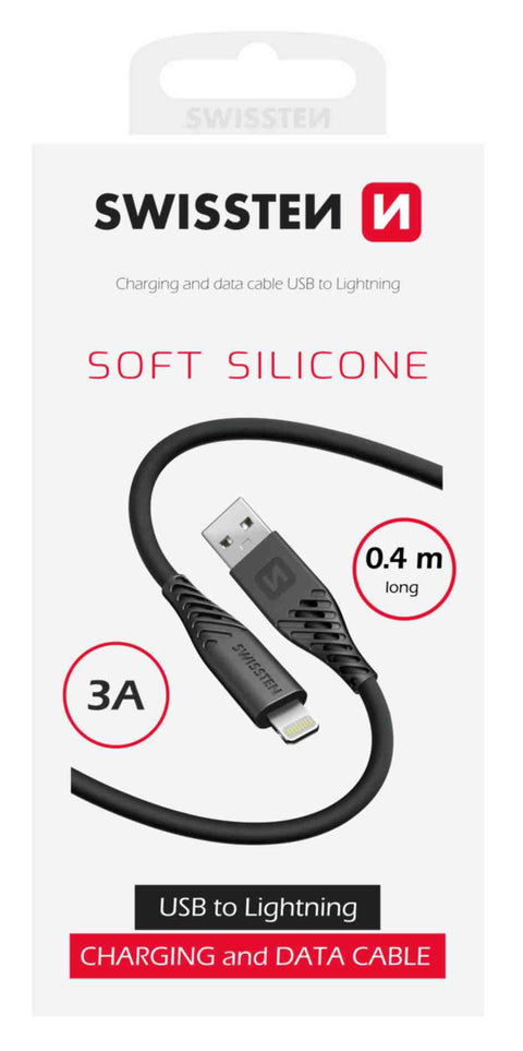 Swissten Soft Silicone Lightning to USB-A Cable - 71506518 - 0.4m - Black